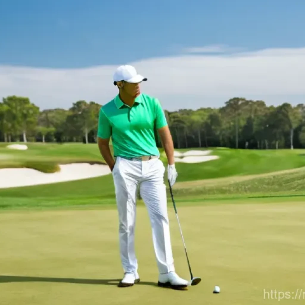 골프 경기 규칙 요약 - **Prompt 1: The Search for a Lost Ball**
A wide shot of a pristine, green golf course on a brigh...