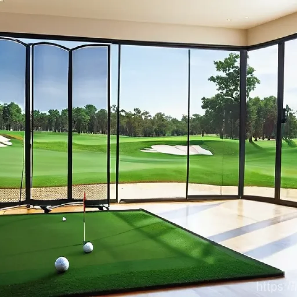 집에서 할 수 있는 골프 연습법 - **Image Prompt 1: Cozy Home Golf Oasis**
A warmly lit, inviting home living room corner transfor...