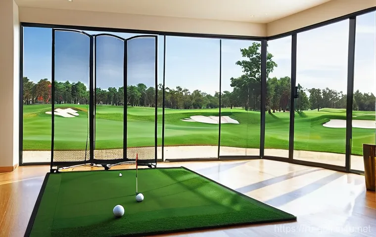 집에서 할 수 있는 골프 연습법 - **Image Prompt 1: Cozy Home Golf Oasis**
    A warmly lit, inviting home living room corner transfor...