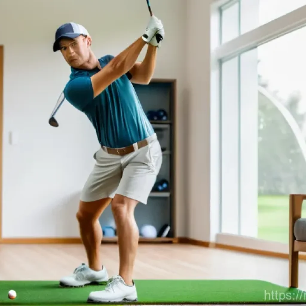 초보자를 위한 골프 동영상 강의 추천 - A focused young adult (male or female), wearing a clean, modern athletic t-shirt and comfortable spo...