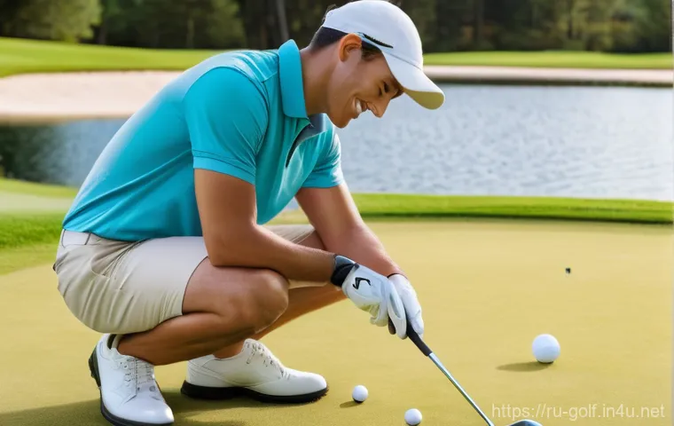 초보자를 위한 골프 동영상 강의 추천 - A focused young adult (male or female), wearing a clean, modern athletic t-shirt and comfortable spo...