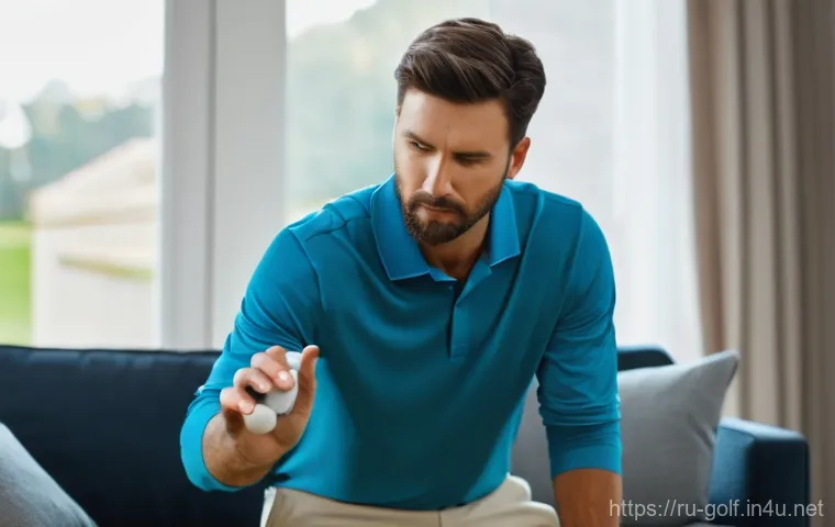 초보자를 위한 골프 동영상 강의 추천 - A cheerful beginner golfer (neutral gender, early 20s), dressed in a smart, modest polo shirt and at...