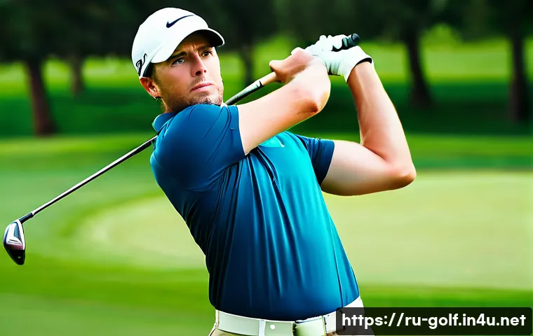 골프 피트니스와 다이어트 - **Dynamic Golfer in Action: The Powerful Swing**
    A high-resolution, full-body shot of an athleti...