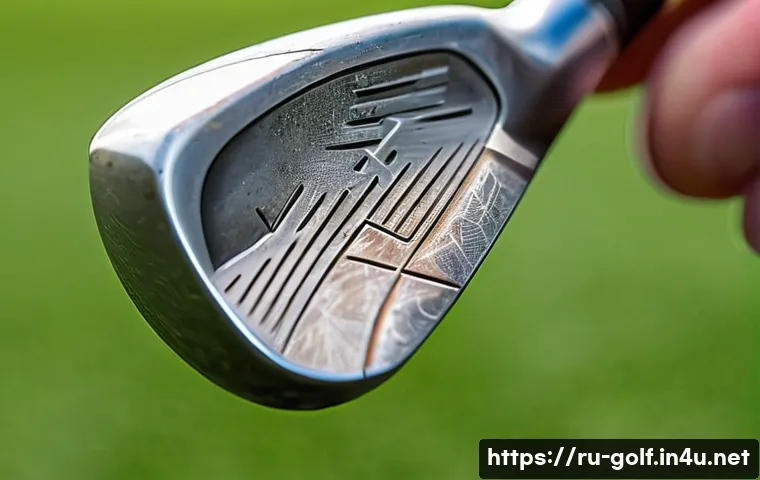 초보를 위한 중고 골프 장비 구매 팁 - A detailed close-up image of a used golf club head and shaft showing subtle wear and tear: light scr...