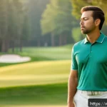Home 21 골프 경기 중 마인드 컨트롤 방법 - A focused male golfer in his early 30s practicing deep breathing on a sunny golf course, wearing a n...