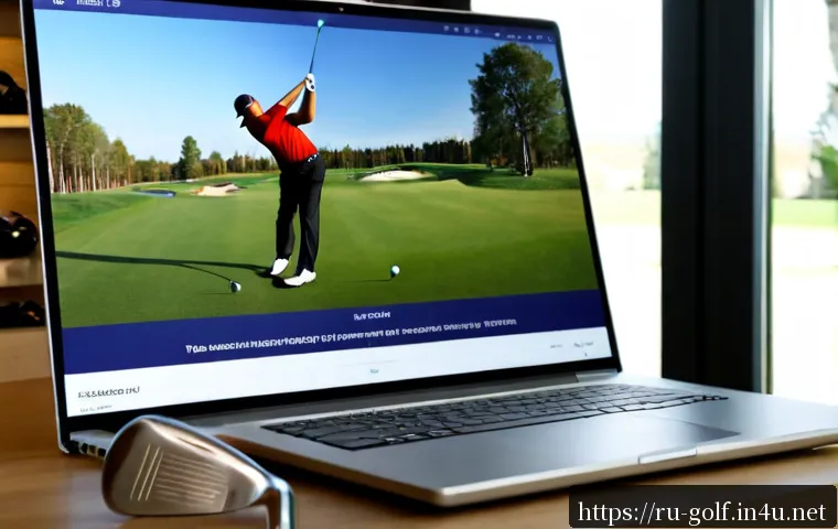 골프 장비 구매시 온라인 vs 오프라인 비교 - Photorealistic split-scene comparison of buying golf equipment online versus in a physical store, le...