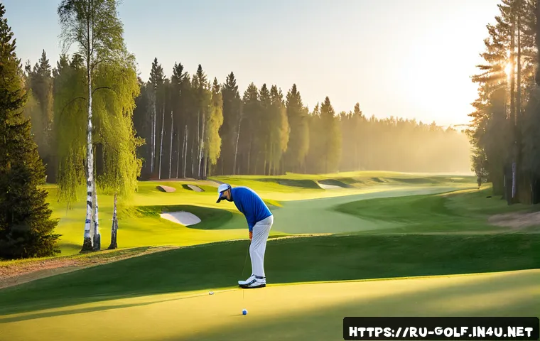 Home 17 골프에서 중요한 멘탈 관리 팁 - Photorealistic early-morning golf course in a Russian countryside setting, calm middle-aged golfer i...